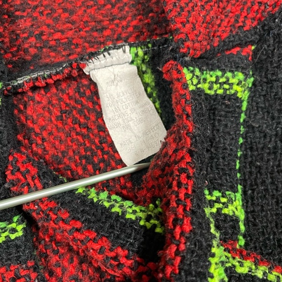 Vintage Mexican Baja Hoodie Pullover Striped Woven Sweater – Red Black Green - Picture 8 of 12
